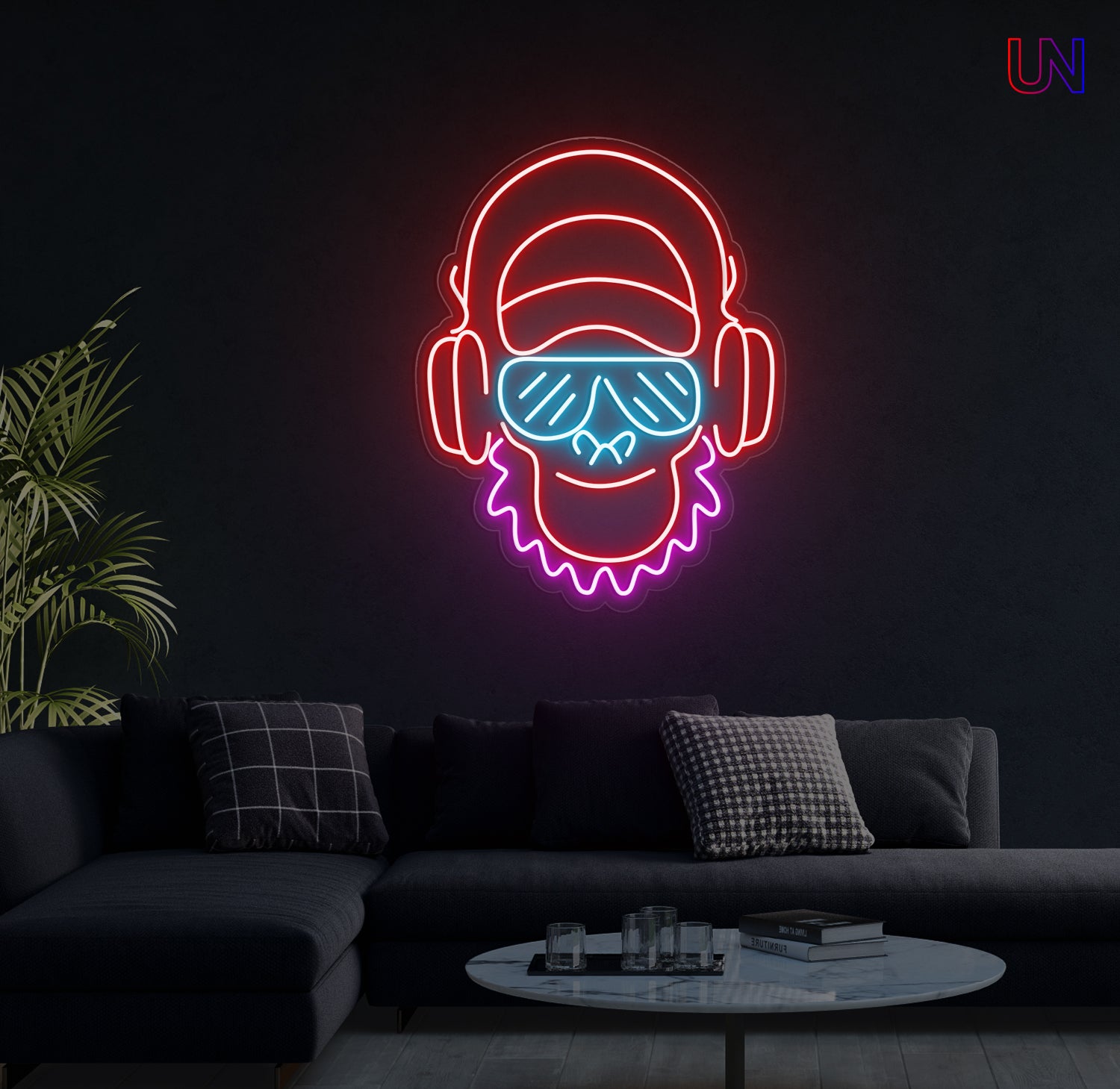 Monkey with head phones Neon Sign
