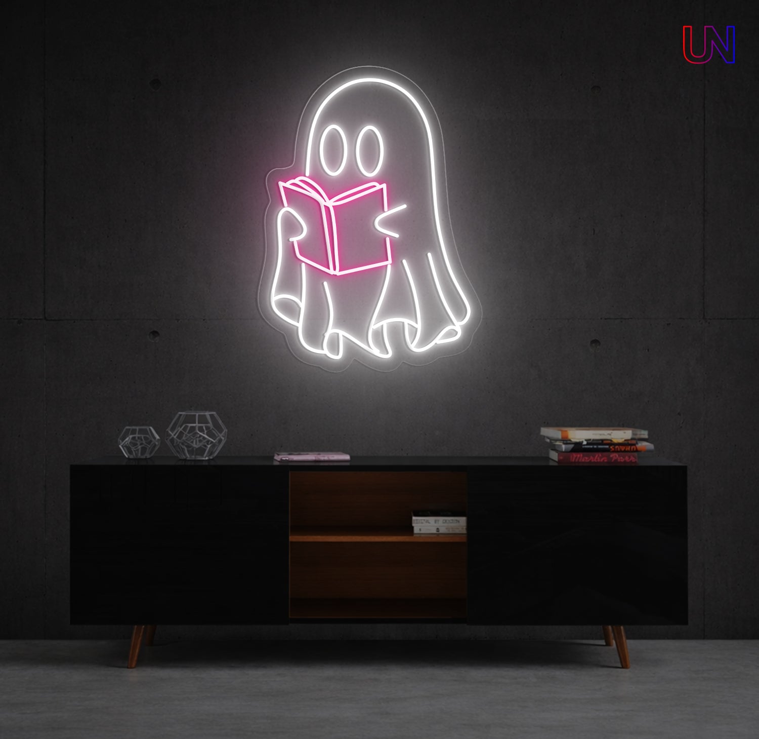 Cute ghost reading book Custom Neon sign