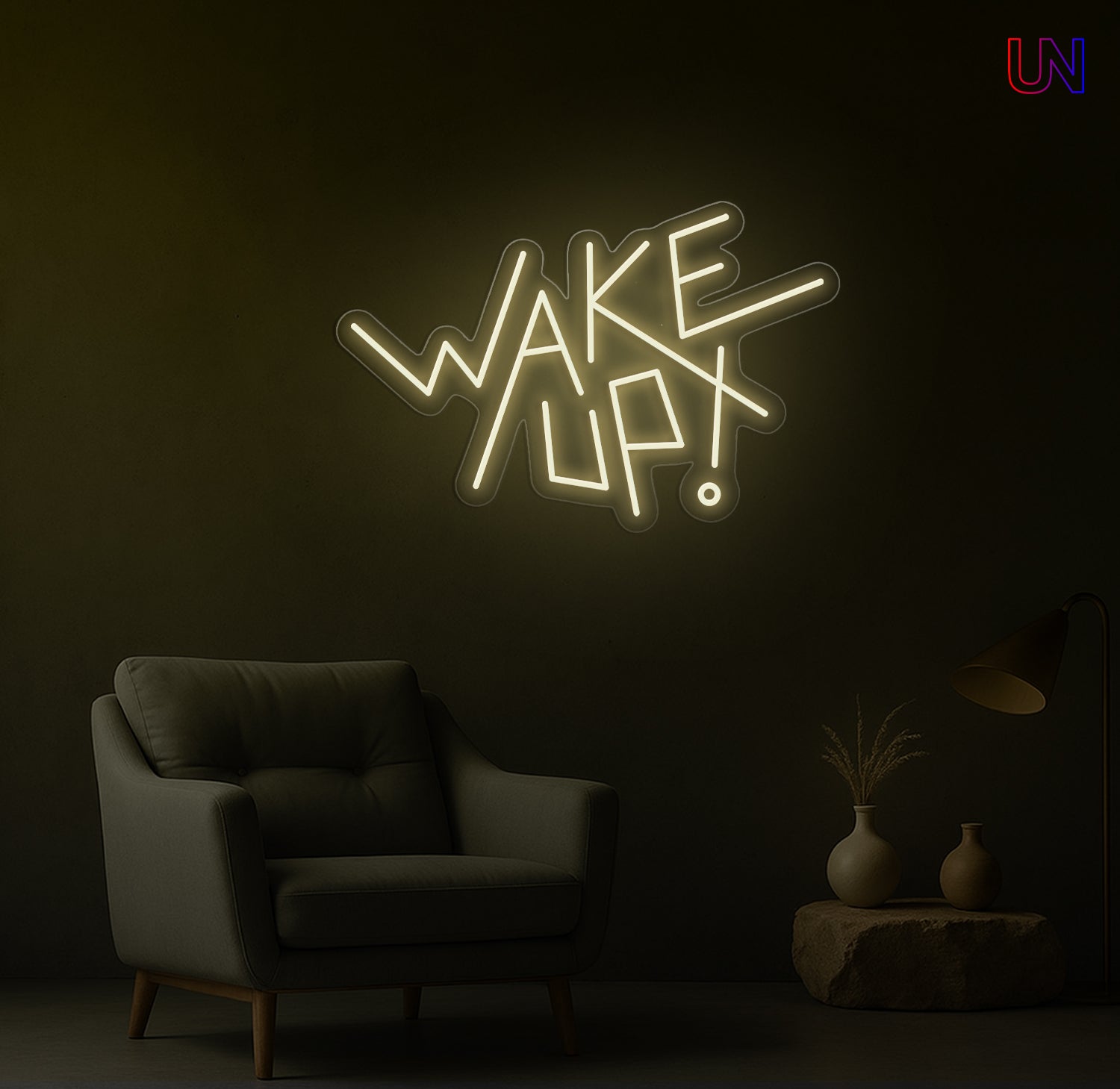 Wake Up Neon Sign – Modern Motivational Custom Neon Wall Light