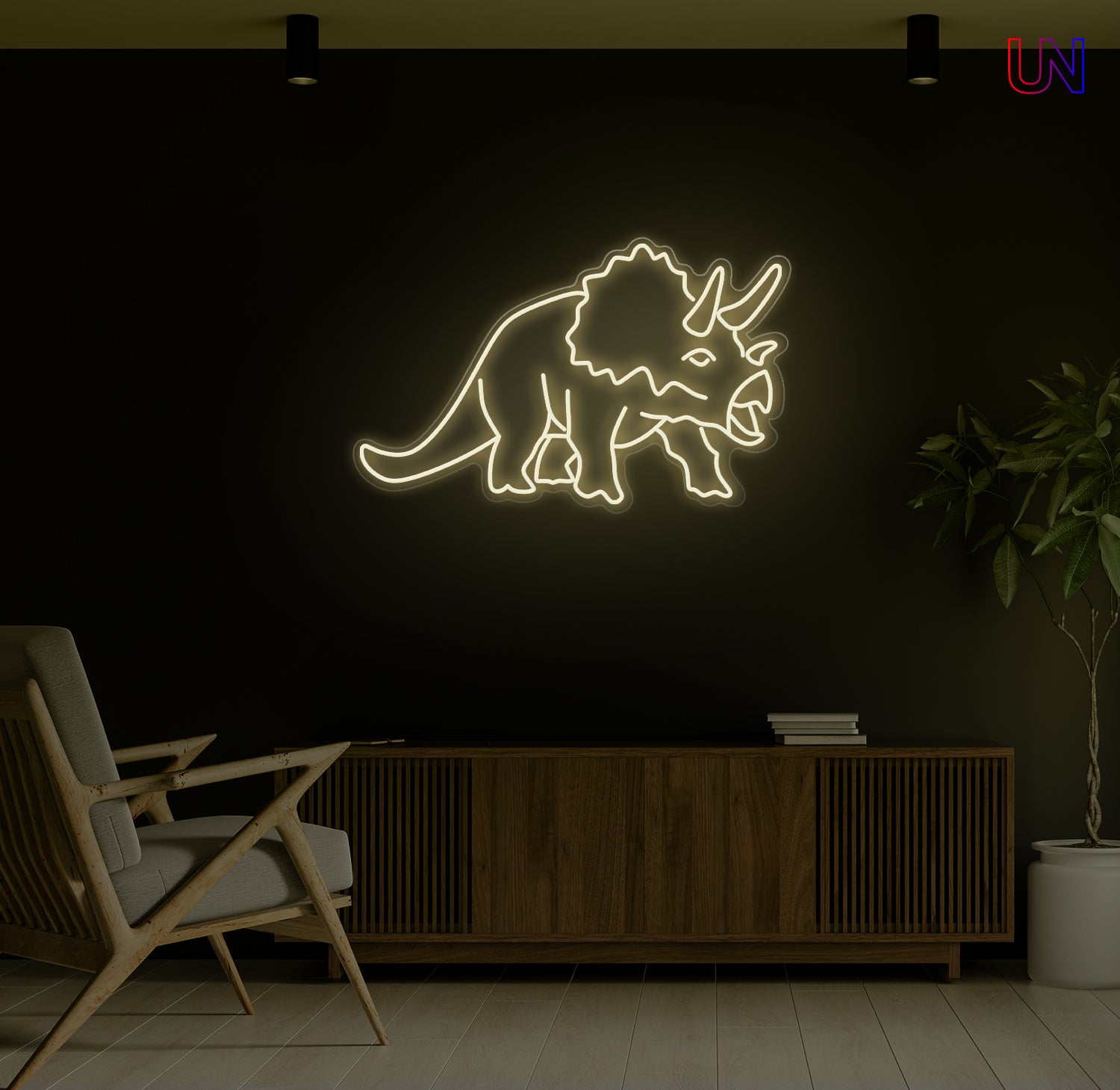 Triceratops LED Neon Sign – Dinosaur Wall Light for Kids Room & Unique Decor