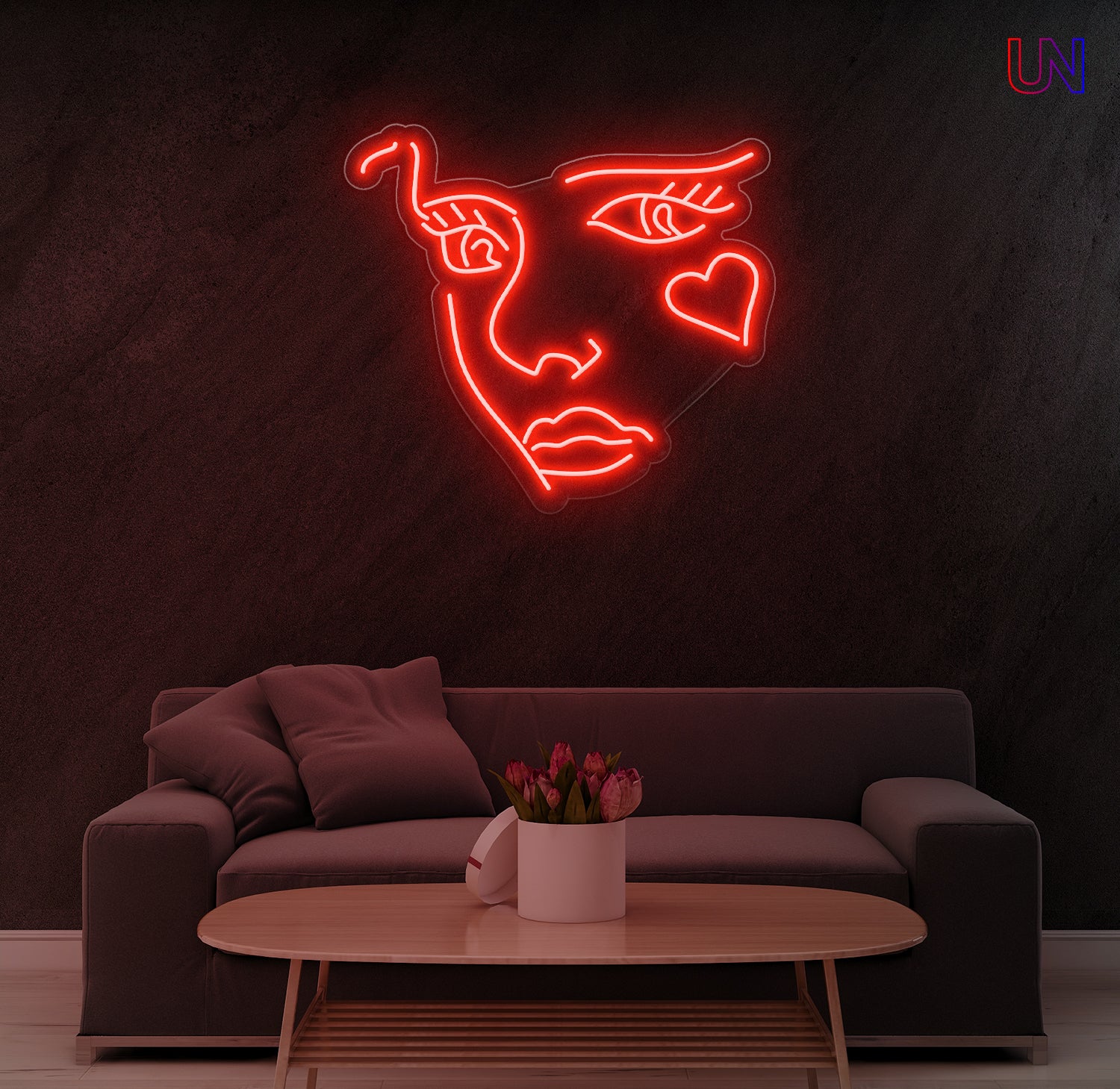 Abstract Face Neon Sign for Living Room Studio & Creative Spaces