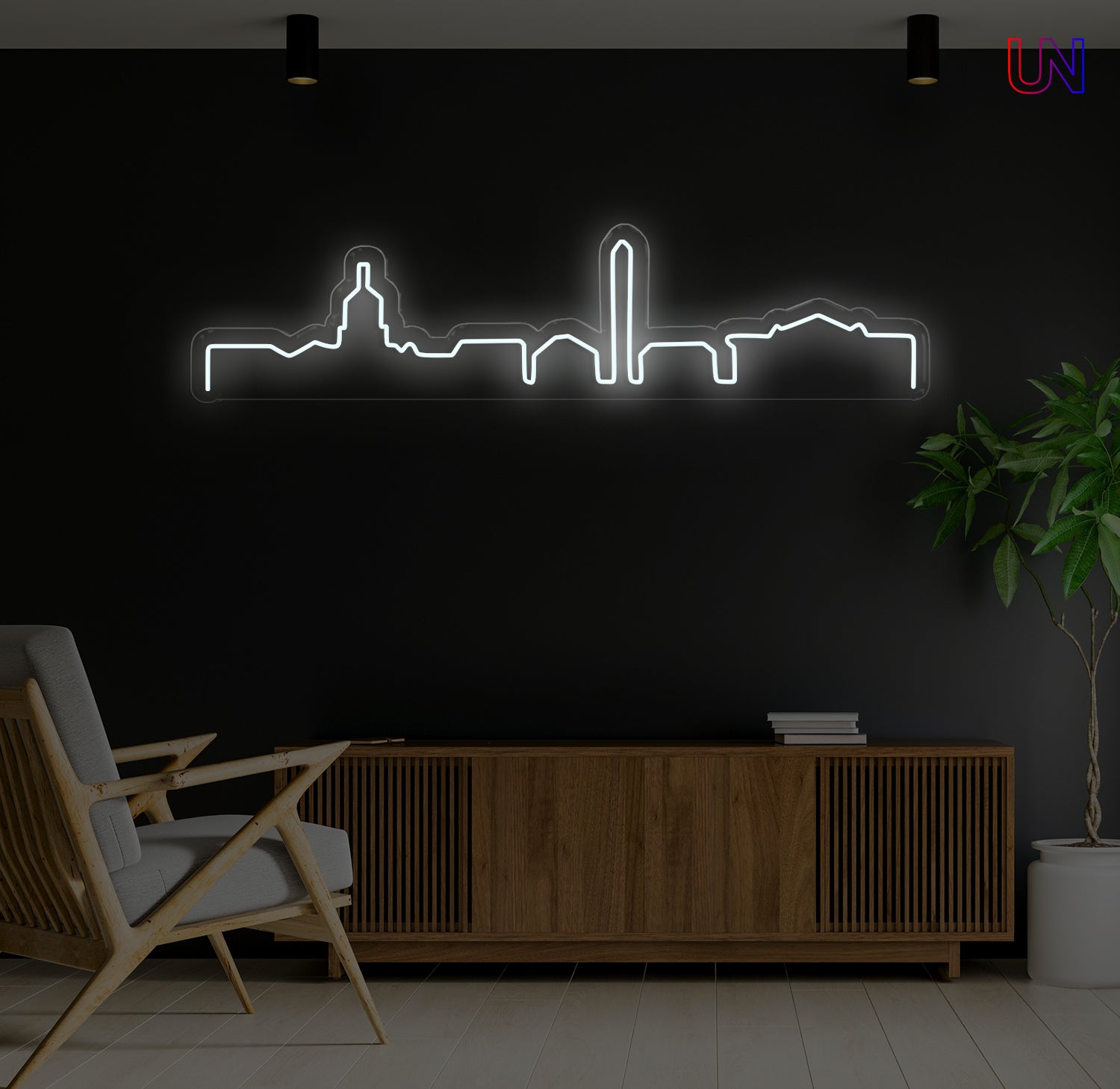 City skyline custom neon sign mounted on a wall – minimalist neon wall decor for home or office