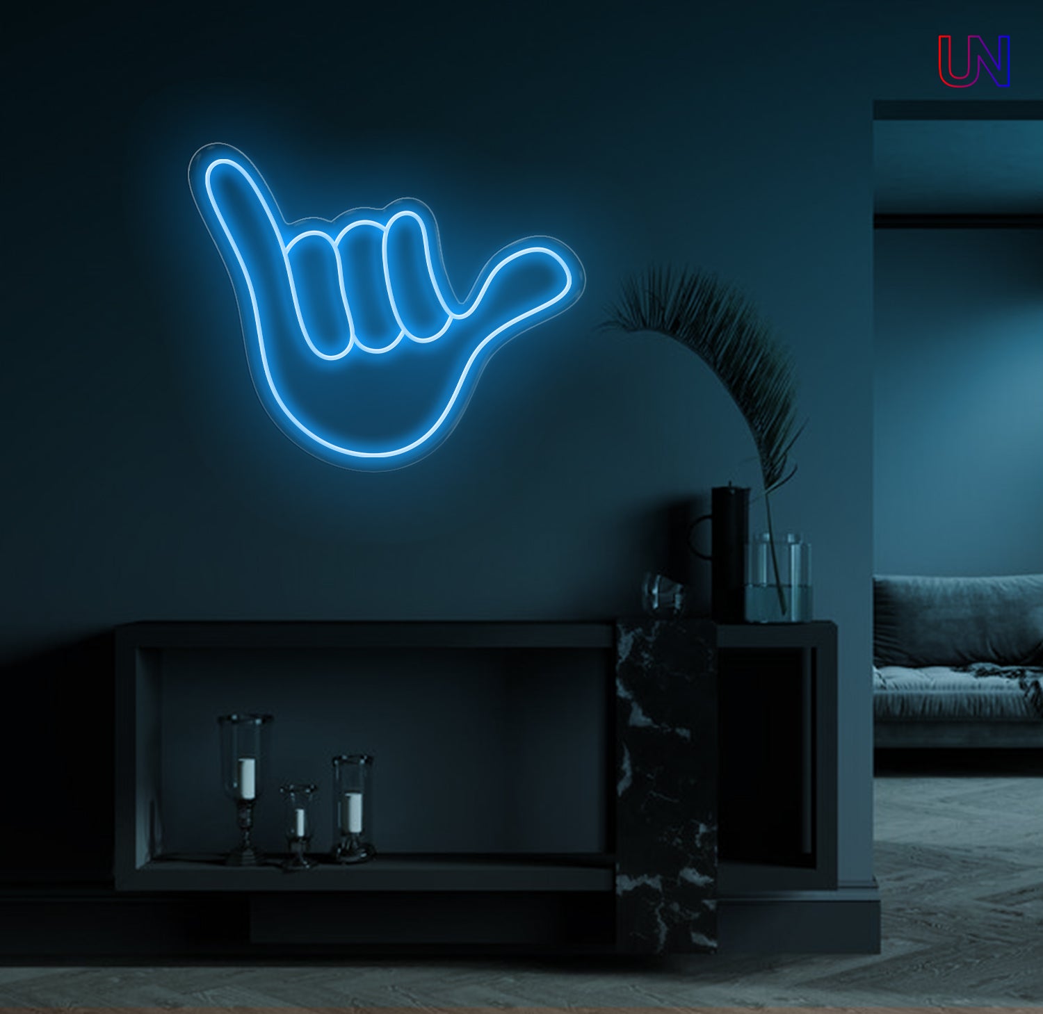 Shaka hand gesture neon sign wall decor for lounge or home interior