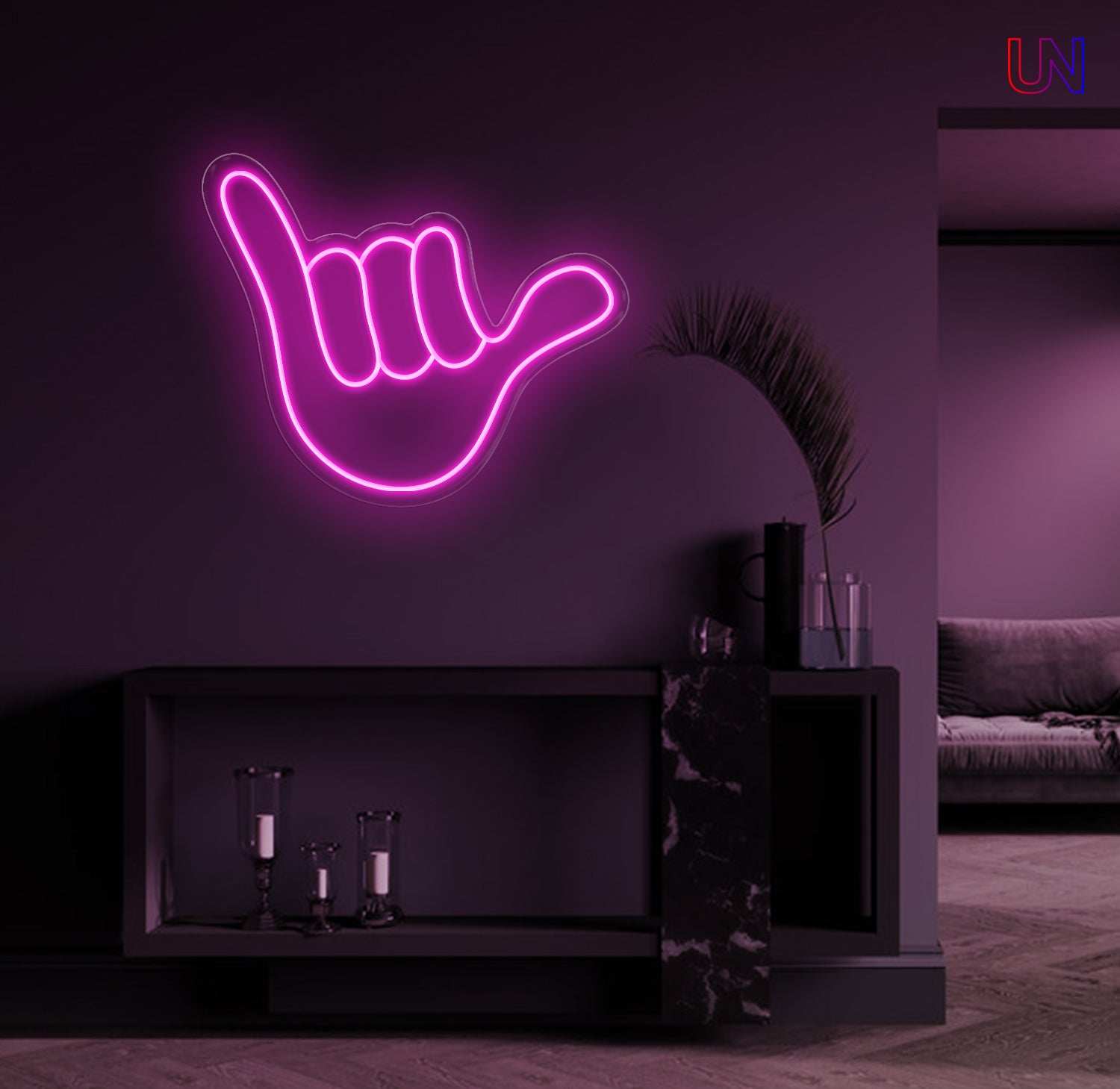 Shaka hand gesture neon sign wall decor for lounge or home interior