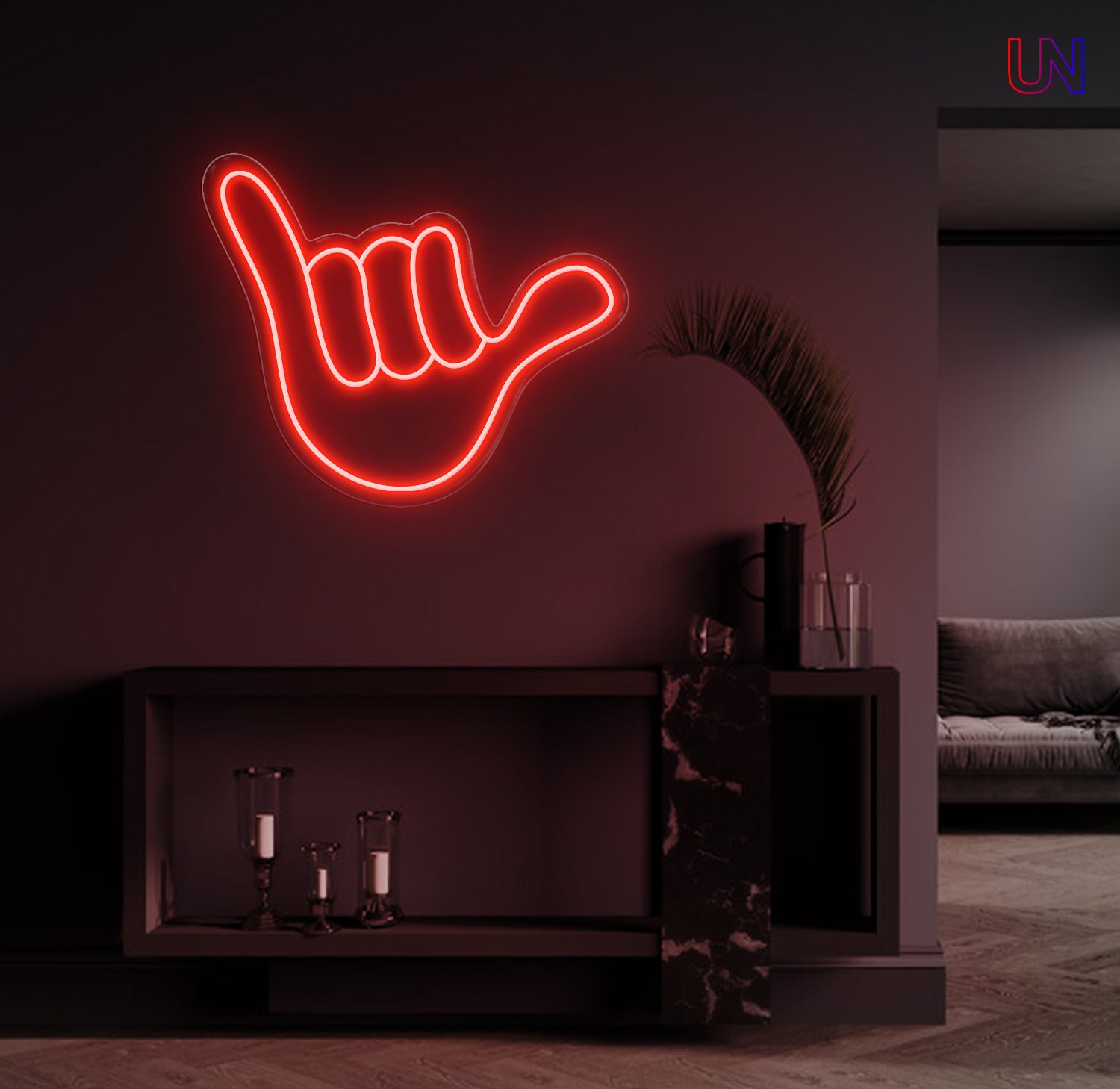 Shaka hand gesture neon sign wall decor for lounge or home interior