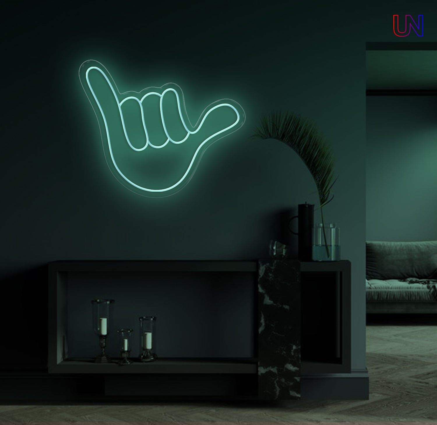 Shaka hand gesture neon sign wall decor for lounge or home interior