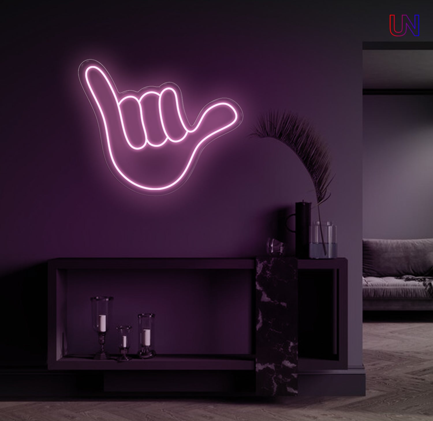 Shaka hand gesture neon sign wall decor for lounge or home interior