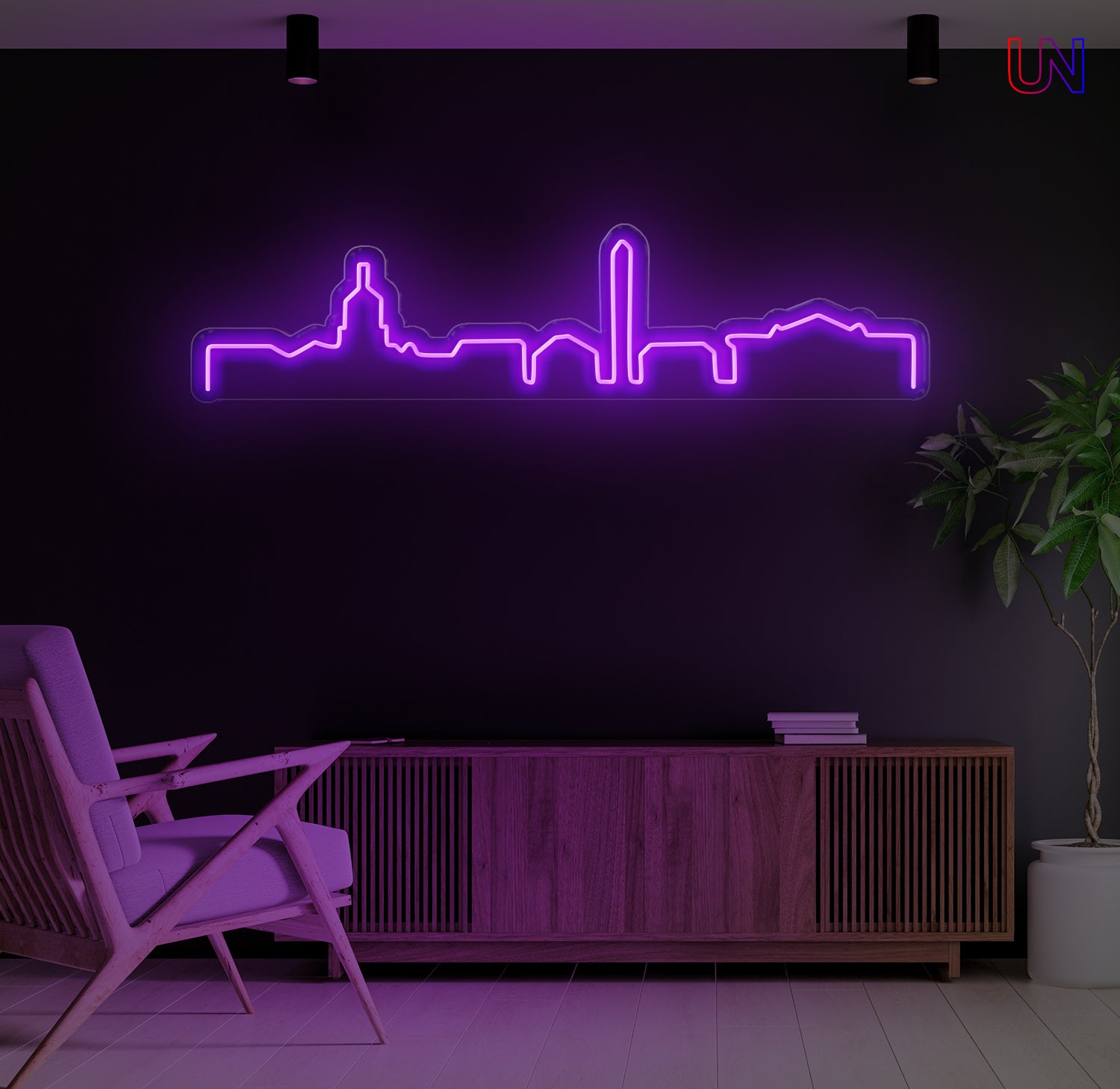 City skyline custom neon sign mounted on a wall – minimalist neon wall decor for home or office