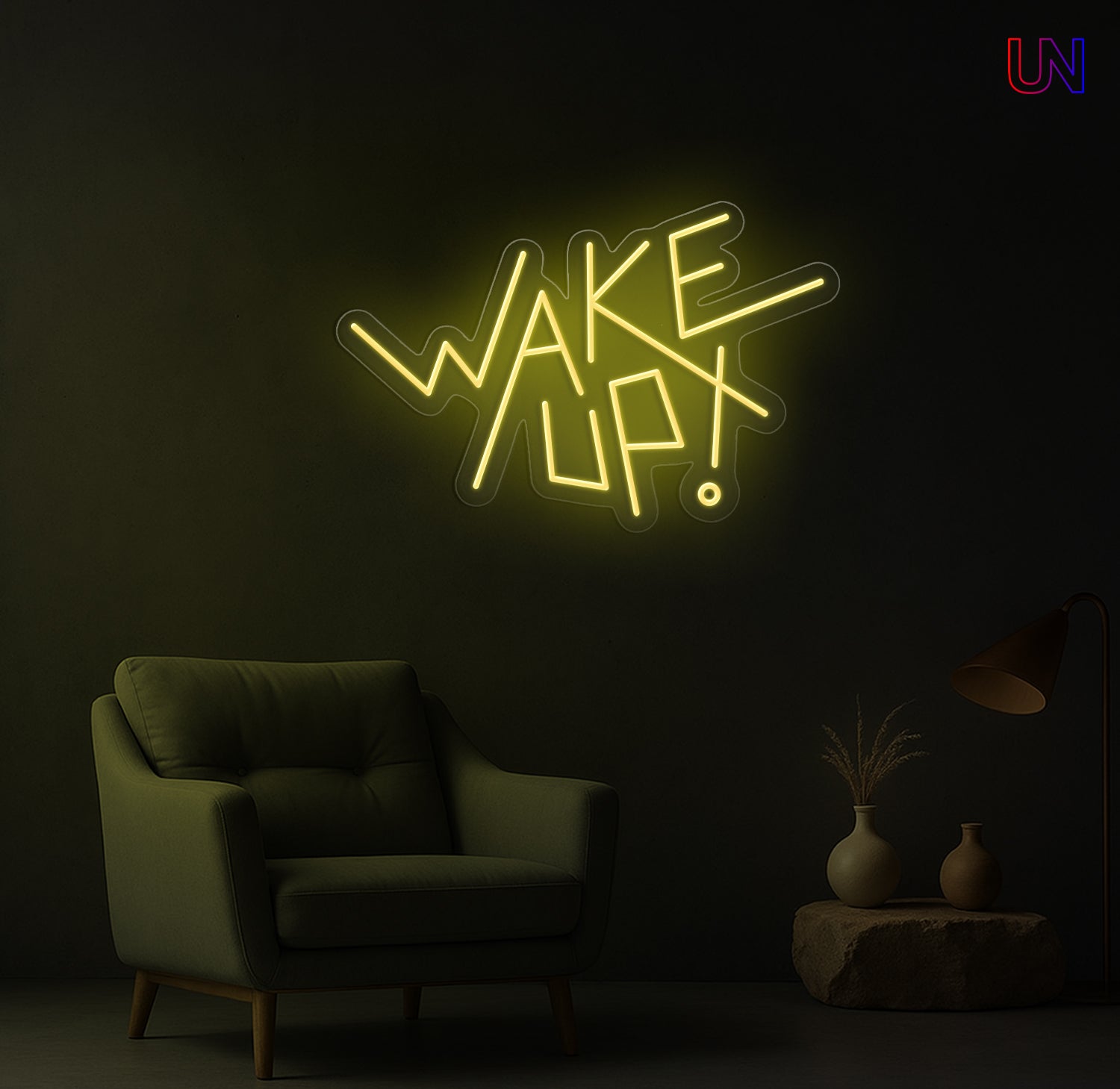 Wake Up Neon Sign – Modern Motivational Custom Neon Wall Light