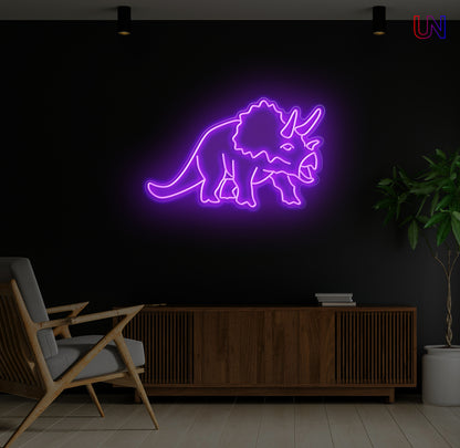 Triceratops LED Neon Sign – Dinosaur Wall Light for Kids Room & Unique Decor