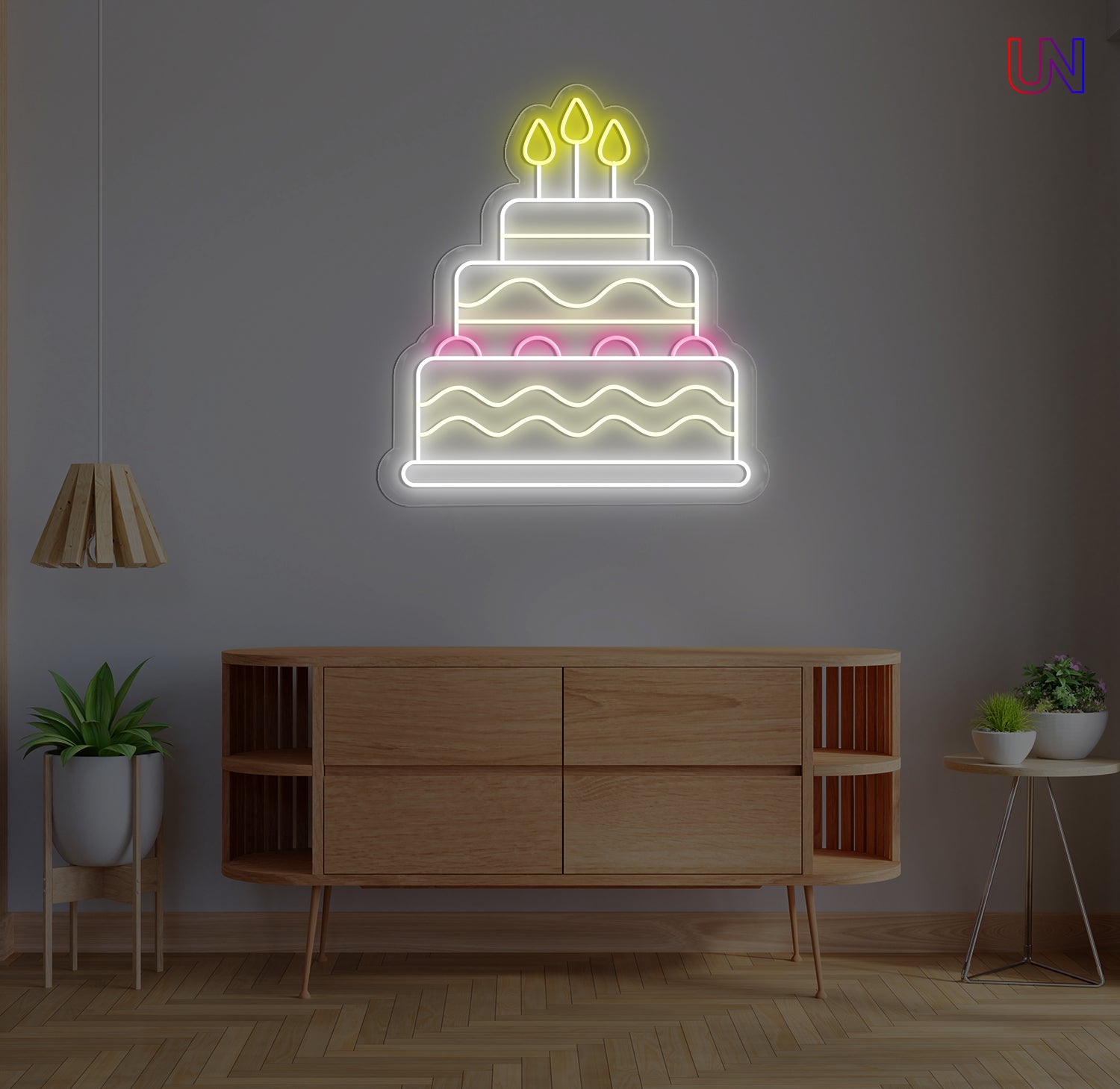 Birthday cake custom neon sign – festive Neon wall light with candles for parties and celebration décor.