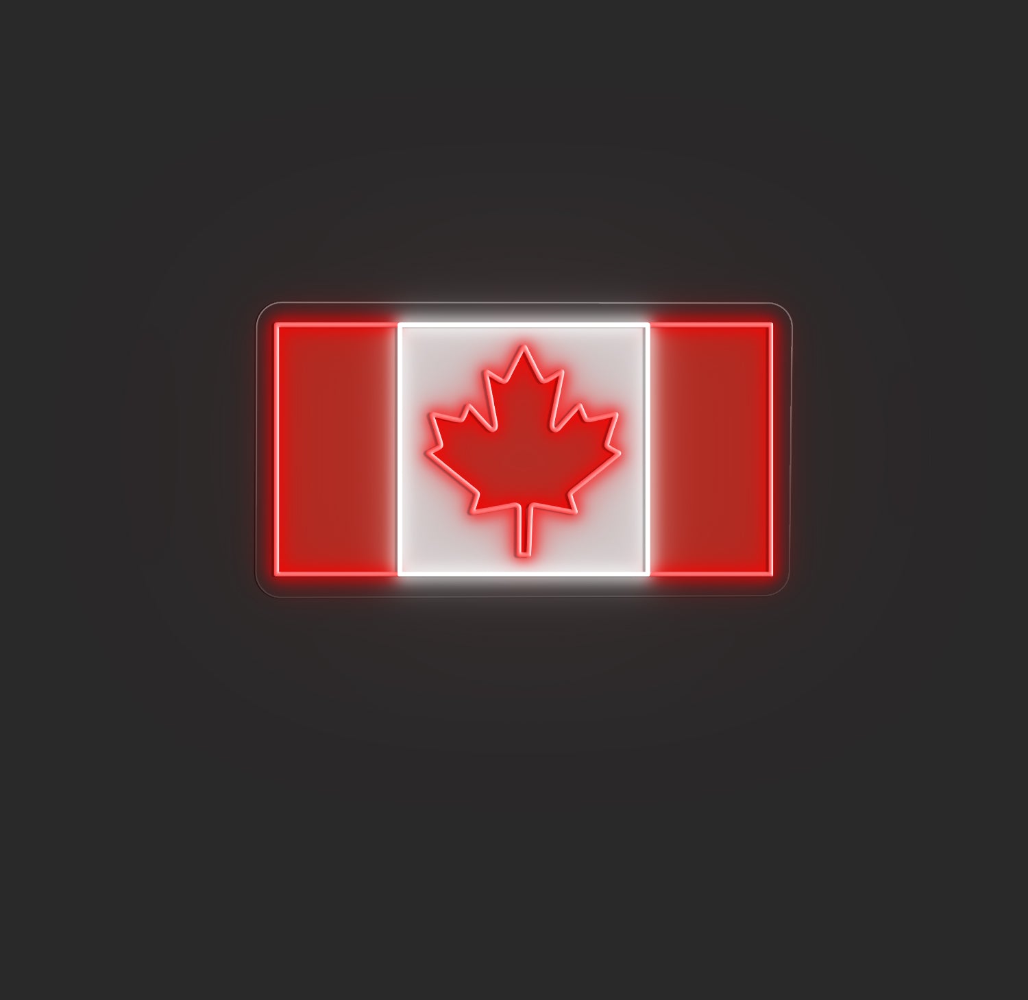 Neon sign of the Canadian flag on a black background