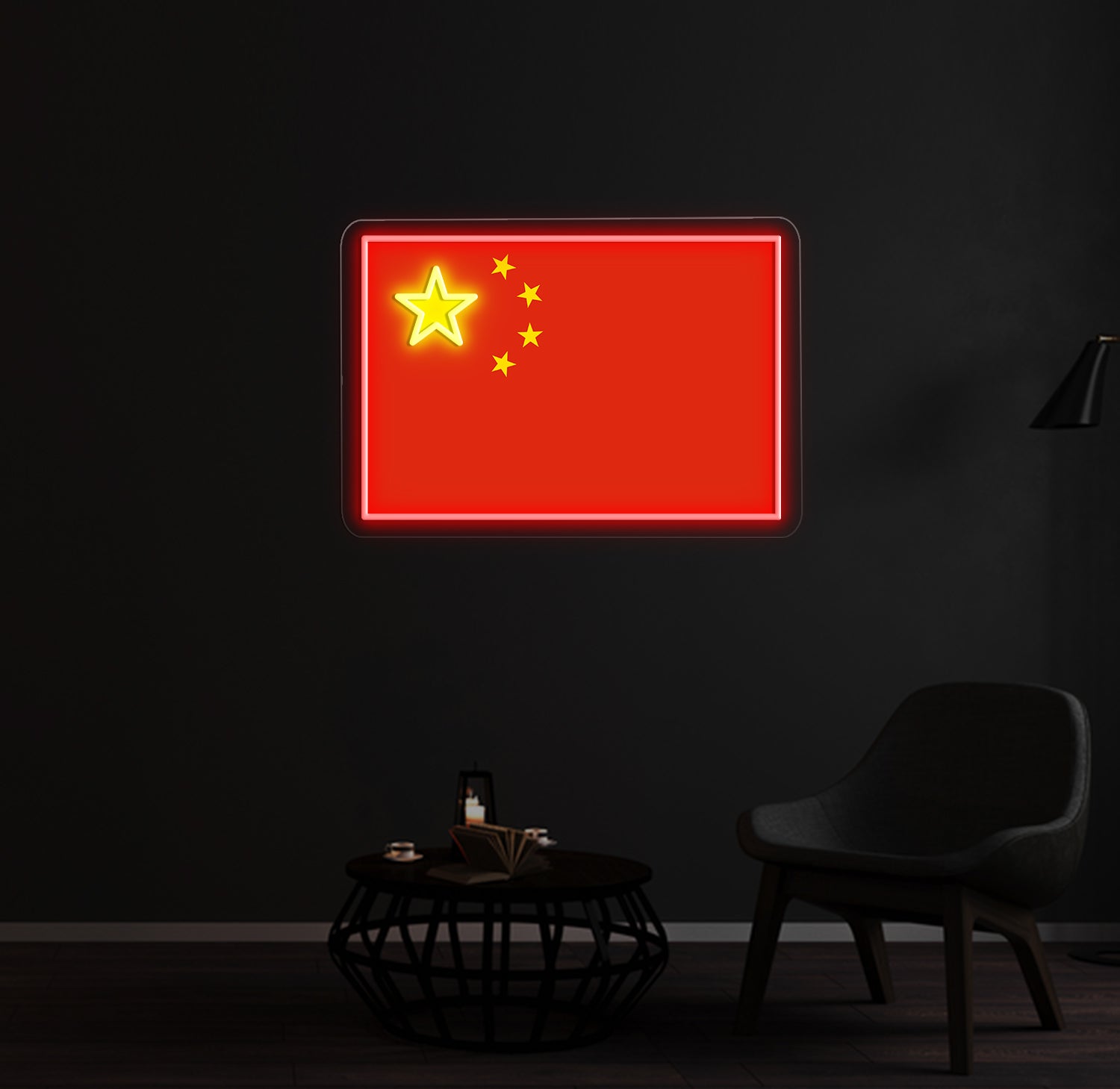 Custom neon sign of a flag design for wall décor.