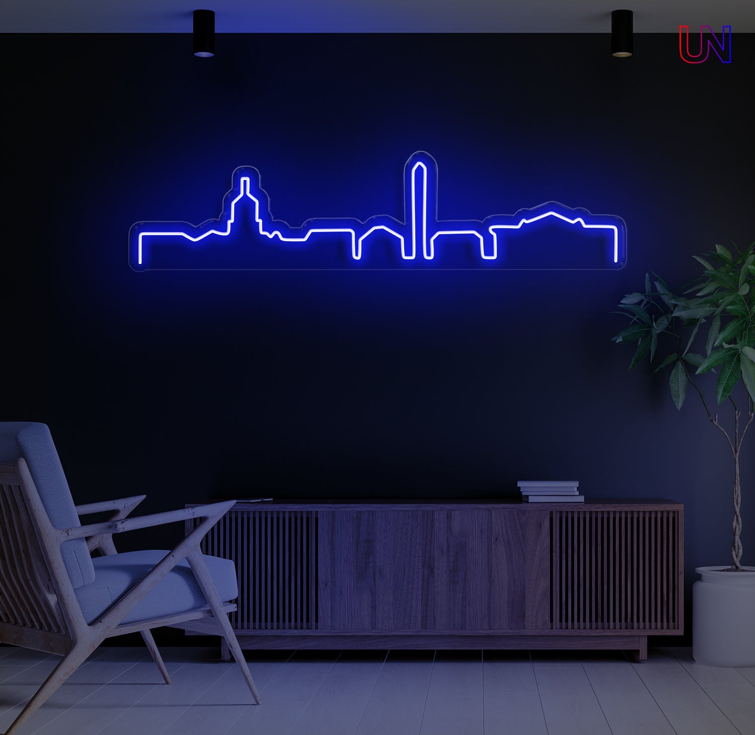 City skyline custom neon sign mounted on a wall – minimalist neon wall decor for home or office