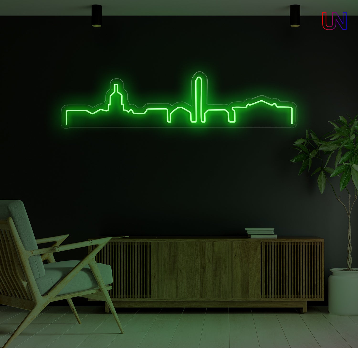 City skyline custom neon sign mounted on a wall – minimalist neon wall decor for home or office