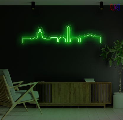City skyline custom neon sign mounted on a wall – minimalist neon wall decor for home or office