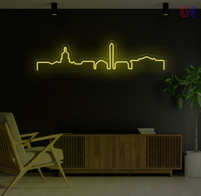 City skyline custom neon sign mounted on a wall – minimalist neon wall decor for home or office