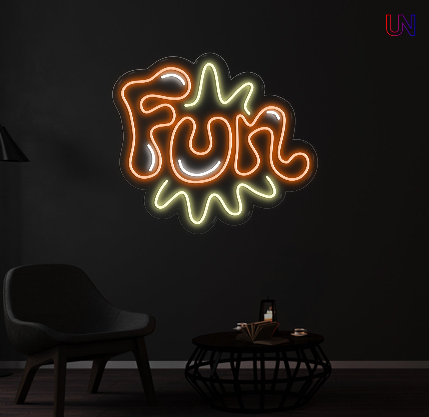 “Fun” splash-style custom neon sign – playful Neon wall light for kids’ rooms, events, and creative interiors.
