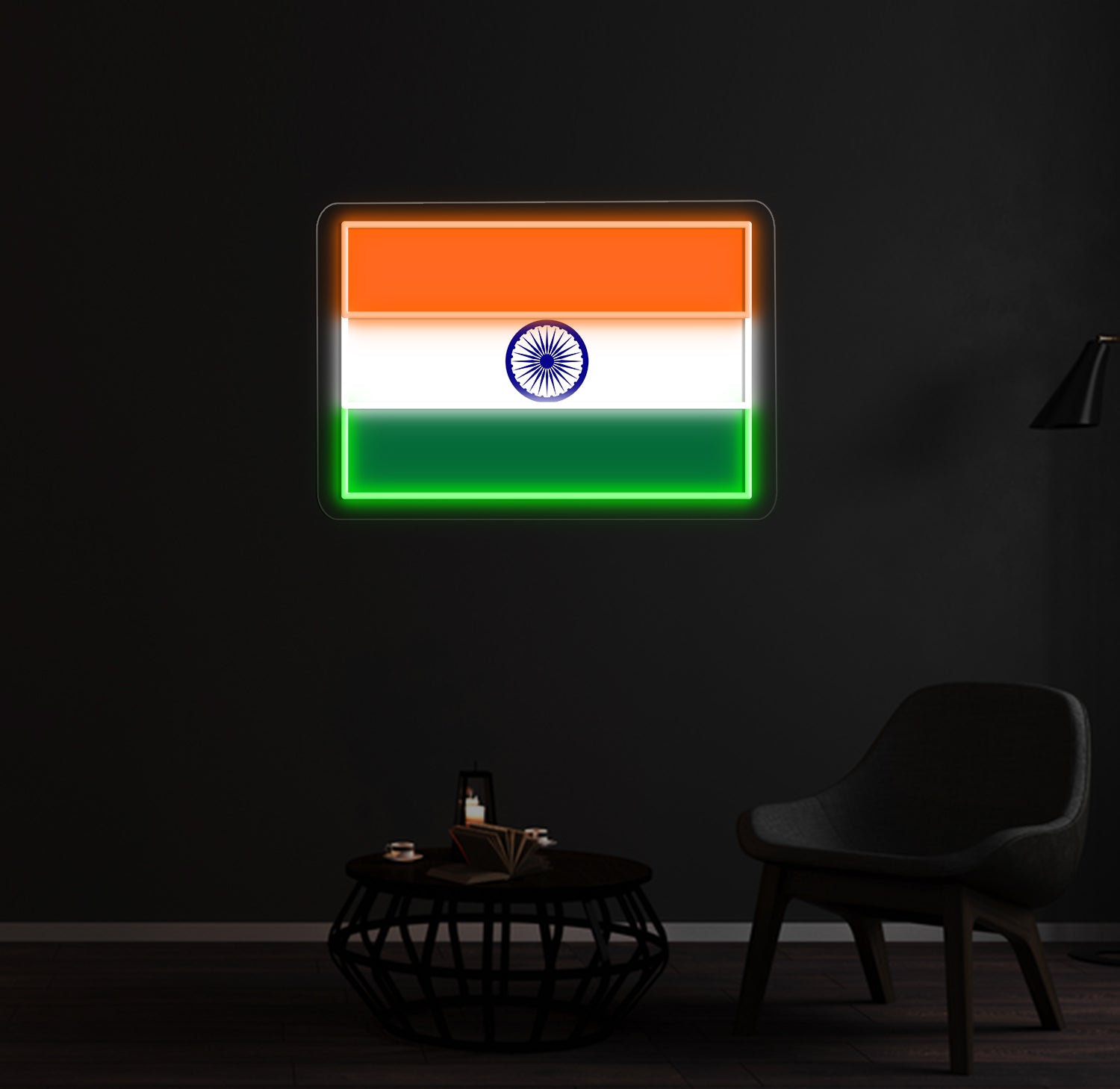 India flag custom neon sign wall décor with multi-color glow.