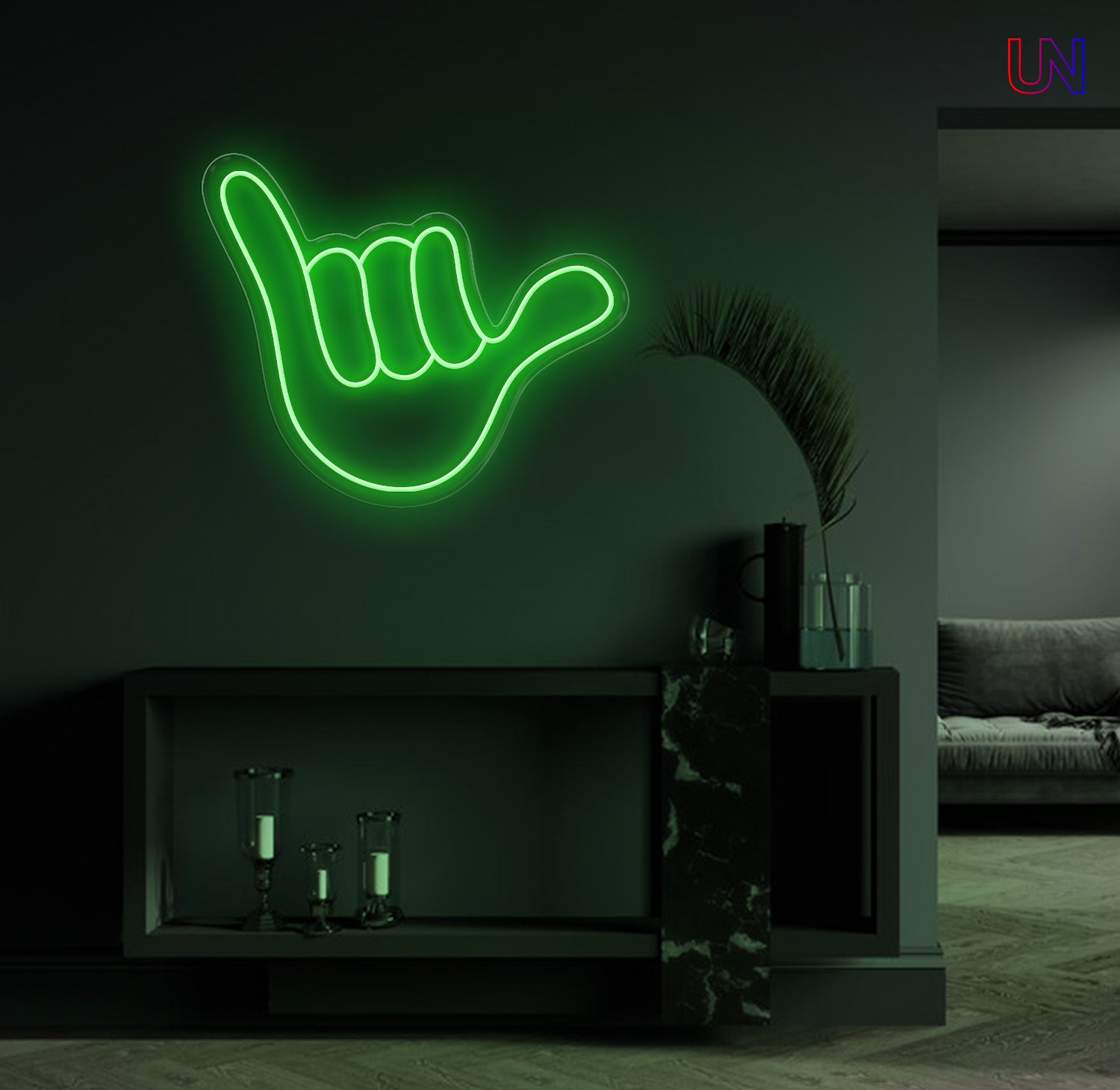 -Shaka hand gesture neon sign wall decor for lounge or home interior