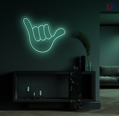 Shaka hand gesture neon sign wall decor for lounge or home interior