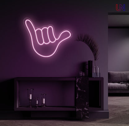 Shaka hand gesture neon sign wall decor for lounge or home interior