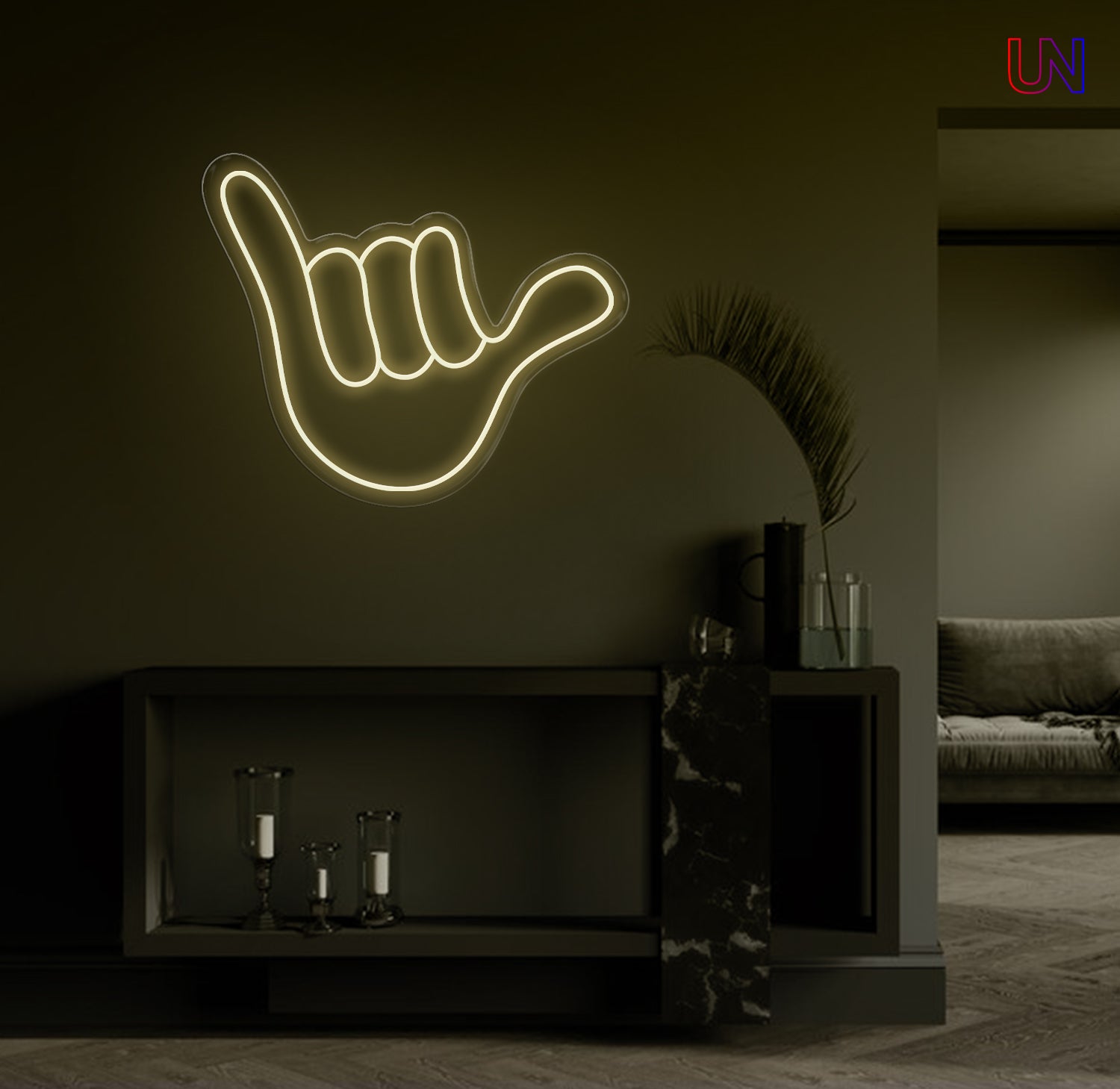 Shaka hand gesture neon sign wall decor for lounge or home interior