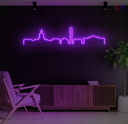 City skyline custom neon sign mounted on a wall – minimalist neon wall decor for home or office