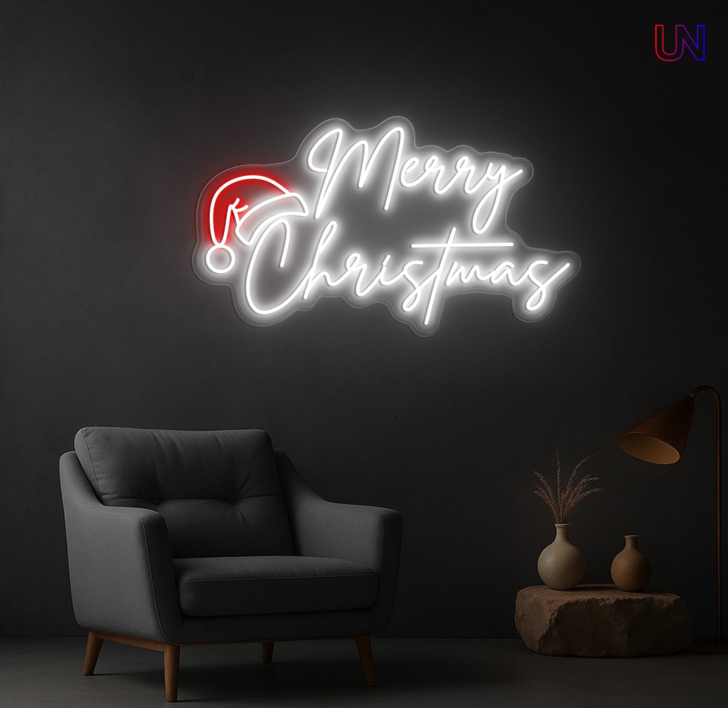 Merry Christmas Neon Sign with Santa Hat 