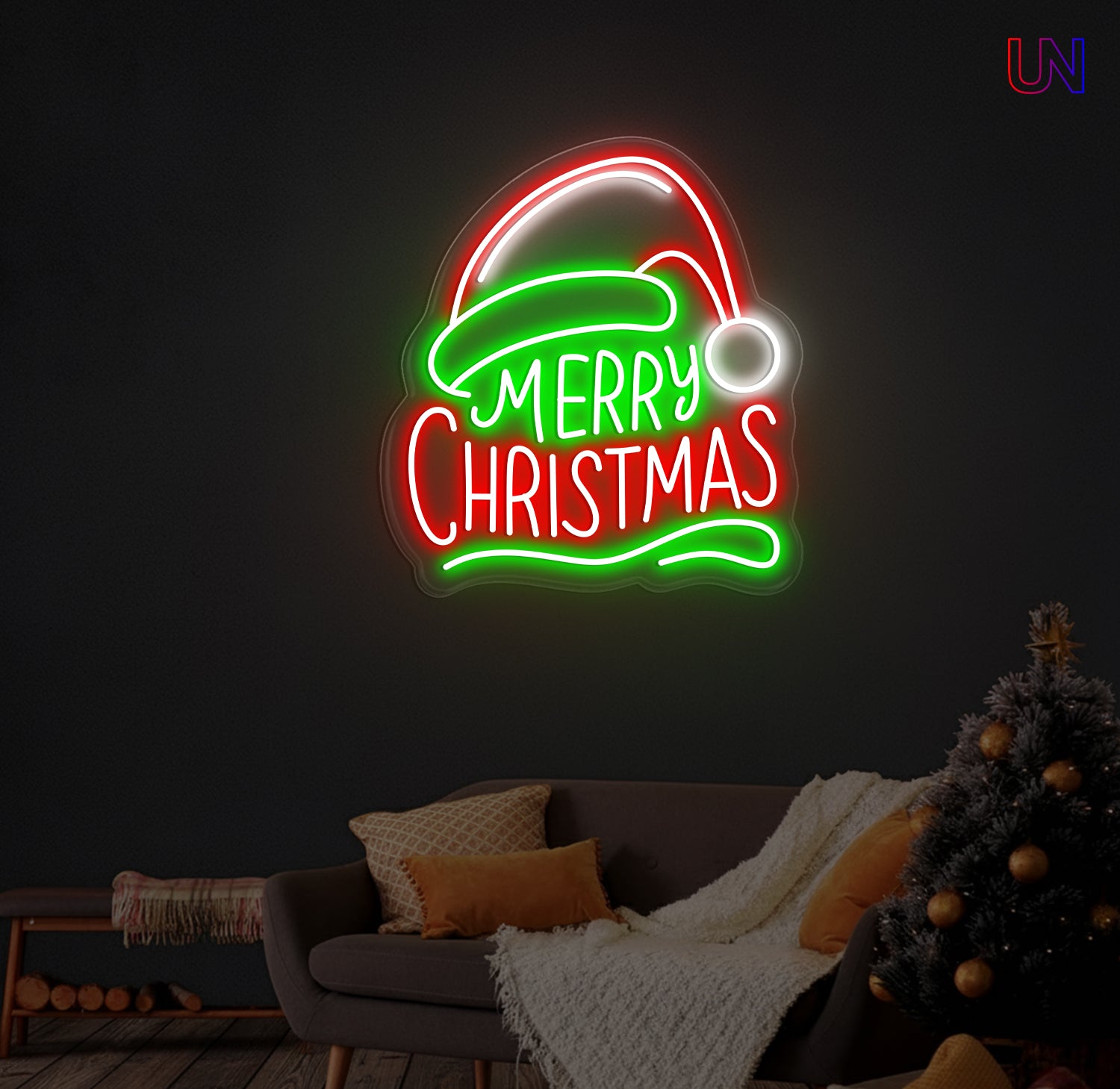 Merry Christmas Santa Hat LED Neon Sign - Festive Holiday Wall Decor